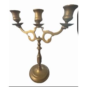 Vintage Brass 3 Arm Candelabra Footed Base Candle Holder 11 5/8"T 9.5"W 4.25"B